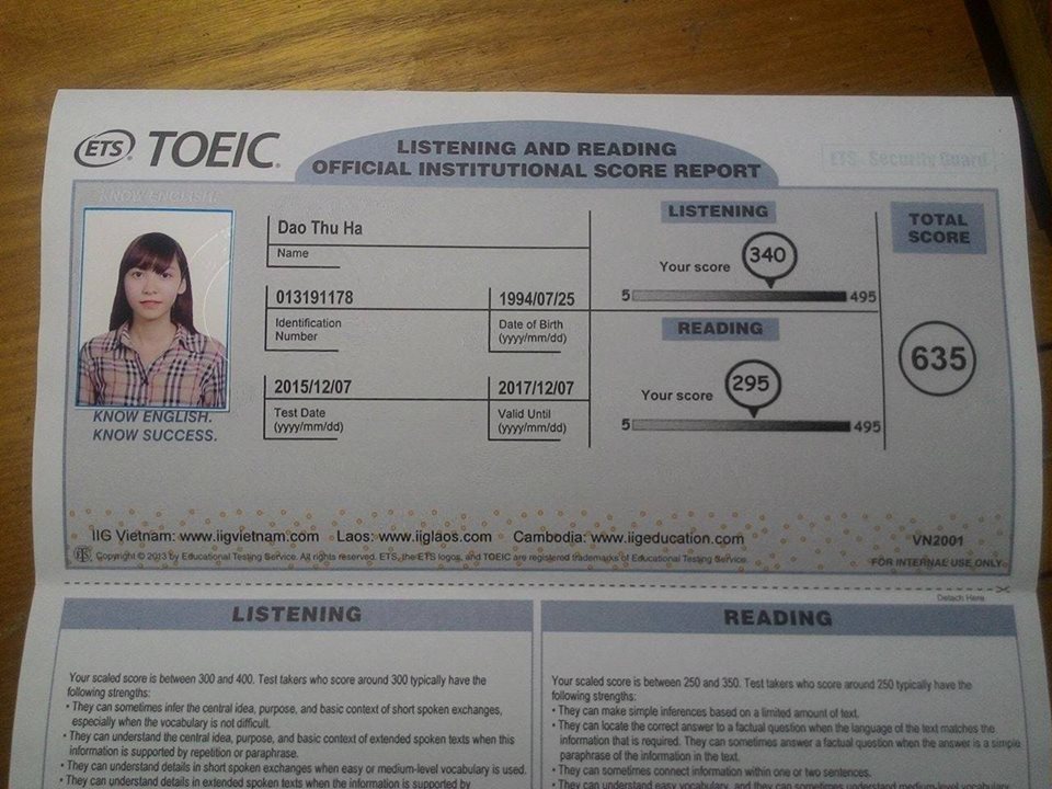 Đào Thu Hà 635 điểm toeic